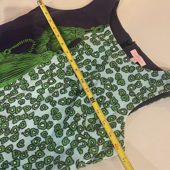 Lilly Pulitzer Sleeveless Shift Dress 4 S Green Navy Tassel Rope Animal Print - Picture 3 of 8